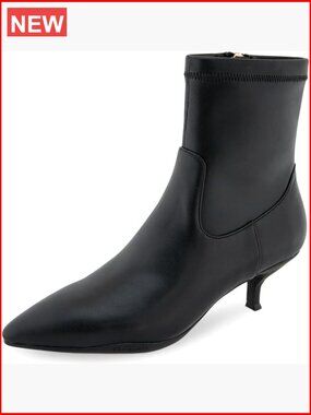 Faux Leather Pointed Toe Kitten Heel Ankle Booties, Stretch Boots for Work &